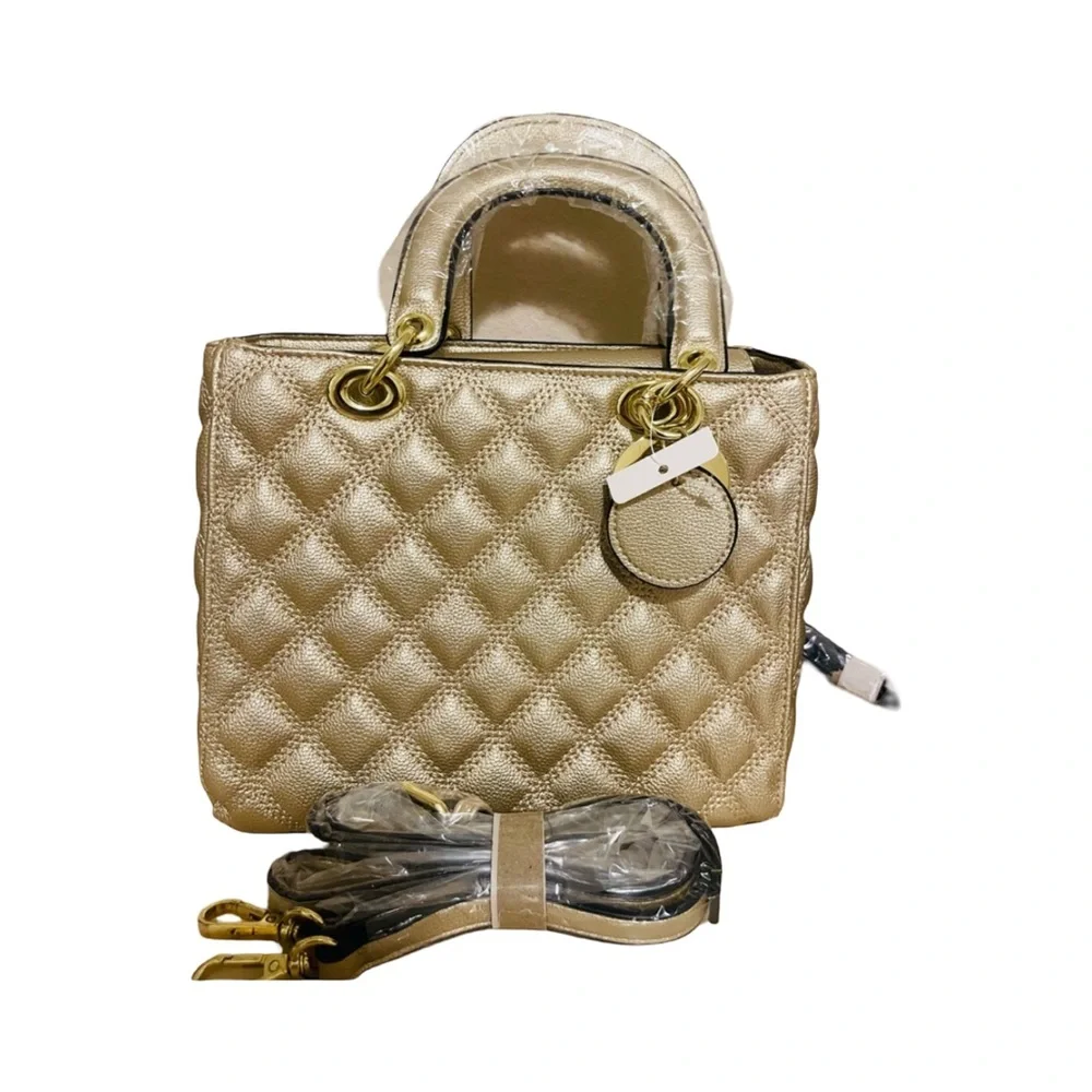 Elegant Gold Quilted Mini Bag - Picture 1 of 8
